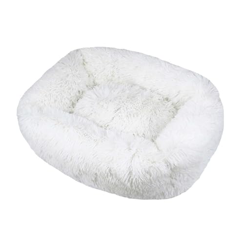 GIBZ Quadratisches Flauschig Hundebett, Warmer Katzennest, Plüsch Nest aus Kunstfell, für Kleine, Mittelgroße und Große Hunde und Katzen, Weiß, L(80x65cm) von GIBZ