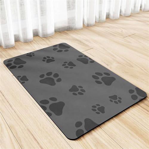 GIBZ Super Saugfähige Napfunterlage für Hund Katzen, Kieselgur Antirutsch Futtermatte, mit Pfoten Motiv, Haustier Fütterung Matte, 45x60cm von GIBZ