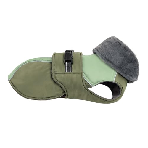 GIBZ Warme Hundemantel, Fleece Hunde Kleidung mit verstellbare Geschirr Wasserdicht, Reflektierende Jacke für Winter Outdoor, Grün, XL von GIBZ