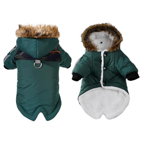 GIBZ Wasserdicht Winter Hundemantel mit Geschirr Loch Winddicht Warme Jacke mit Kapuze für Kleine Hunde Fleece HundeJacke D Ring-Grün von GIBZ