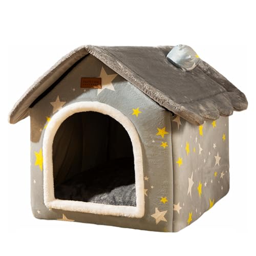 GIBZ Weihnachtsbett Katzen für Kleine Hunde Hundehausbetten Flauschig Rutschfestes Winter-Haustierbett für Kleine Mittelgroße und Große Hunde Grau 40x35x38cm von GIBZ