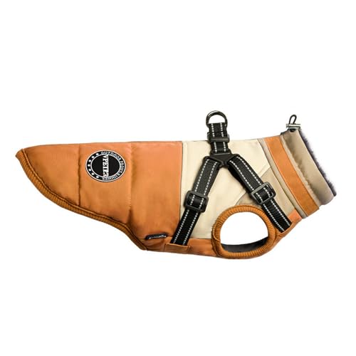 GIBZ Winter Hundejacke, Warme Kleidung mit Fleece und Reflektierendem Geschirr Wasserdicht, Mantel für Kleine und Große Hunde, Orange, XS von GIBZ