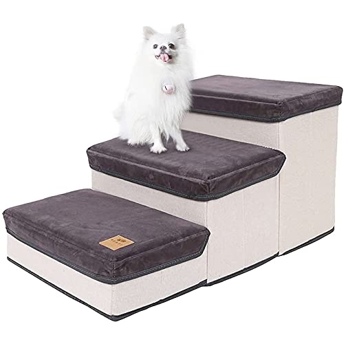3-stufige tragbare Haustier-Treppenleiter mit hoher Kapazität für kleine und mittelgroße ältere Hunde, Katzen, Haustiere, Welpen auf dem Sofa/Bettklettern,60cm,Grey von GICIR