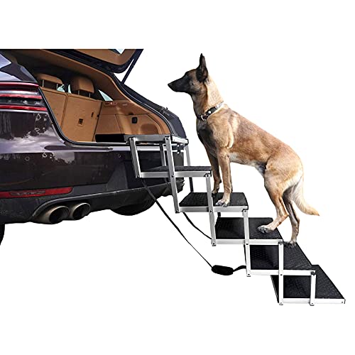 Hundetreppe für große Hunde mit Rutschfester Oberfläche, Kletterhilfen, leichte, tragbare Aluminium-Hundeleiter, große Unterstützung bis 110 kg, 6 Stufen,80×106×43,Black von GICIR