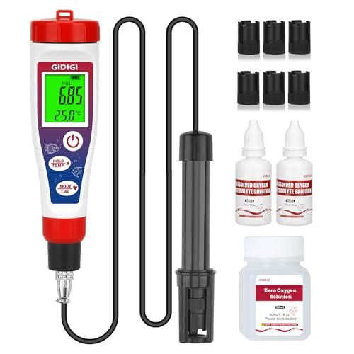 GIDIGI Digitales Messgerät für gelösten Sauerstoff mit 4,92 Fuß langem Sondenkabel, Sauerstoffmessgerät für gelösten Sauerstoff mit Zubehör, Aquarium-Teich-Testkit 0,0–40,0 mg/l für Aquarium, Wein von GIDIGI