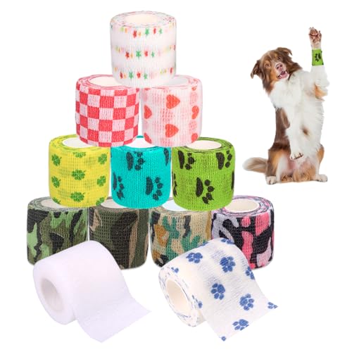 GIDWRIY 12 Stück Tape Verband Selbsthaftende Bandage Hund,Klebeverband Selbstklebende Binden für Hunde,Vet Wrap Hund,Bandagen Elastisch für Haustier,Selbstklebender Verbandsmaterial für Tiere GIDWRIY 12 Stück Tape Verband Selbsthaftende Bandage Hund,Klebeverband Selbstklebende Binden für Hunde,Vet Wrap Hund,Bandagen Elastisch für Haustier,Selbstklebender Verbandsmaterial für Tiere von GIDWRIY