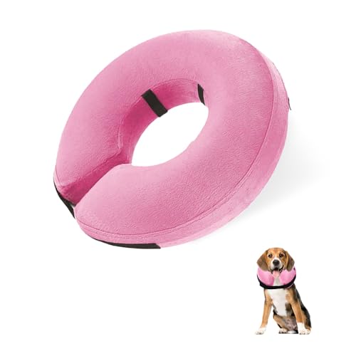GIDWRIY Halskrause Hund Aufblasbar Rosa,Schutzkragen Hund,Hundekragen Leckschutz,Halskrause Katze,Kragen für Hund Nach Op,Weicher Halskragen Katze,Wiederherstellung Halsband Einstellbar -L von GIDWRIY