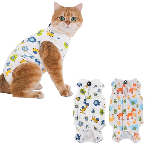 GIEEU Katzen-Genesungsanzug, 2 Stück, Katzenweste nach Operationen, Schutzbody für Katzen, Erholungsanzug, weibliche Bauchwunden, Größe M (2-4 kg Katze) von GIEEU