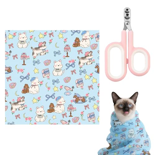 GIEEU Katzenwickel zum Schneiden von Krallen, selbstklebende Katzenwickel mit Katzenkrallenzange, Katzenpflege-Wickeltasche zum Nageltrimmen, Anti-Bissschutz, kratzfest, Anti-Entkommen (50 x 50 cm) von GIEEU