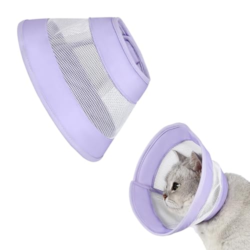 Katzenkegelhalsband, weich, verstellbar, atmungsaktiv, Katzenhalsband, Air-Mesh-Erholungshalsband gegen Lecken, Violett (Größe M: 17–23 cm Halsumfang) von GIEEU