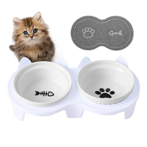 GIGIIS Katzennäpfe Gekippte 2 Stück Erhöht Futterstation Katzen Napfset Ergonomischer Katzennapf Keramik für Futter und Wasser mit Antirutschmatten schützt die Wirbelsäule des Haustiers GIGIIS Katzennäpfe Gekippte 2 Stück Erhöht Futterstation Katzen Napfset Ergonomischer Katzennapf Keramik für Futter und Wasser mit Antirutschmatten schützt die Wirbelsäule des Haustiers von GIGIIS