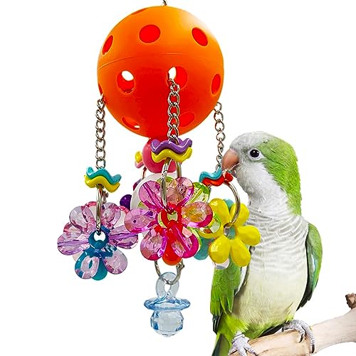 GILYGI Zugbarer Vogel zum Aufhängen, bunte Kunststoff-Ball-Spielzeug mit Acryl-Schnullern und Blumen für mittelgroße Papageien, Quäker, Mönch, Sittich, Sonne, Sittiche, Orange von GILYGI