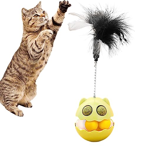 GIMOCOOL Katzenballspielzeug mit Feder,Interaktives Katzenspielzeug mit Katzenminze - Trinkbecher-Spielzeug, Kätzchen-Zauberstab-Spielzeug, Haustier-Übungsspielzeugball, Katzenstock zum Jagen von GIMOCOOL