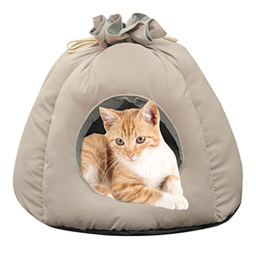 GIMOCOOL Katzenbett-Höhle, Geldbeutel-Form Katzenhöhle Bett | Haustier-Schlafbett für Katzen und kleine Hunde, niedliches Baumwoll-Kätzchenbett Katzenzubehör von GIMOCOOL