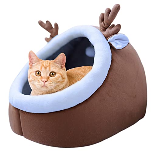GIMOCOOL Katzennest - Warmes Katzenbett mit Kapuze | Winter Katzenhöhle Filz Katzenhöhle Kleines Katzennest Bett mit Anti-Rutsch-Unterseite für Indoor Katzen und Kätzchen von GIMOCOOL