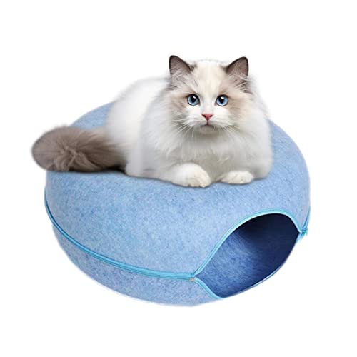 GIMOCOOL Katzentunnel Bett Katzenbett Filz, Katzen Tunnelbett, Rundes Katzennest Donut Design, Katzenhöhle Abnehmbarer Katze Tunnel Spielzeug Und Bett, Interaktives Versteckspielzeug Für Kätzchen von GIMOCOOL