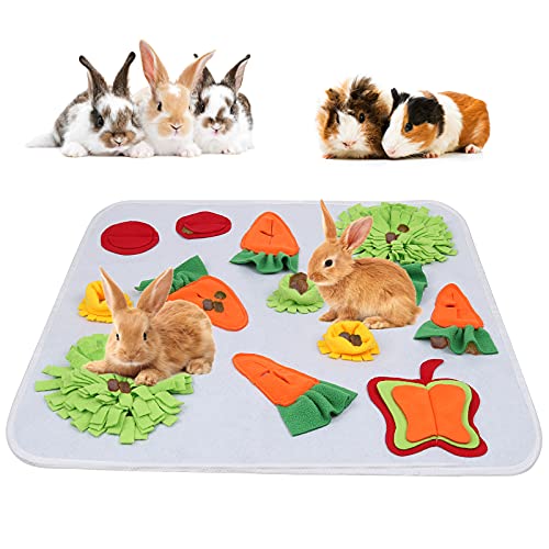 GINDOOR 61x61 cm Kaninchen-Futtermatte, interaktives Futterspiel für Langeweile, Polarfleece-Haustier-Schnüffelkissen, Bett-Leckerli-Spender für Kaninchen, Hasen, Chinchillas, Frettchen von GINDOOR