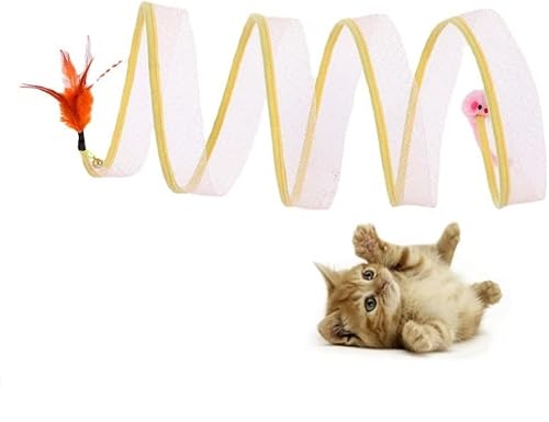 Gefalteter Katzentunnel, Katzentunnel Spielzeug Interaktiver Spieltunnel Faltbarer Katzentunnel Spielzeug mit Federstab und Mäusen, Katzenschlauch Tunnel für Kätzchen Kitty Welpe Hase von GINGER TECH