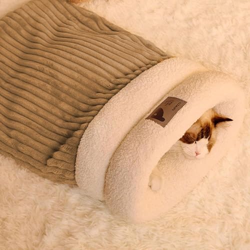 Katzen-Winterschlafsack, Katzenschlafsack für Innenkatzen und kleine Hunde, weicher Plüsch, großer Katzensack, super warmes Katzenbett, 360°-Wickelung, bequemer Haustier-Kuschelsack (Braun, L (für < Katzen-Winterschlafsack, Katzenschlafsack für Innenkatzen und kleine Hunde, weicher Plüsch, großer Katzensack, super warmes Katzenbett, 360°-Wickelung, bequemer Haustier-Kuschelsack (Braun, L (für < von GINGER TECH