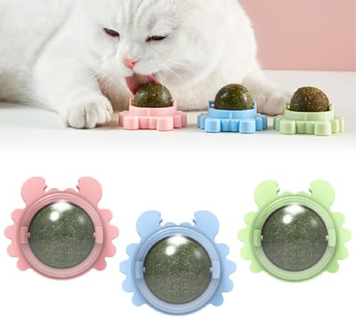 Katzenminze-Wandball, drehbar, essbar, interaktives Katzenspielzeug mit selbstklebender Katzenminze, Zahnreinigung, Leckbälle für Kätzchen, 3 Stück von GINGER TECH