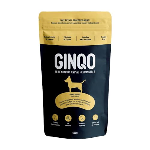Ginqo Hypoallergenes Hundefutter Trocken aus Insektenprotein für Ausgewachsene 500g - Futter Getreidefrei, Glutenfrei, Laktosefreies, 27% Protein von GINQO