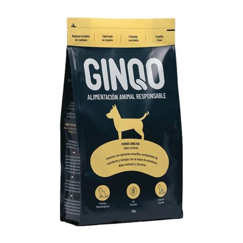 Ginqo Hypoallergenes Hundefutter Trocken aus Insektenprotein für Ausgewachsene 3 kg - Futter Getreidefrei, Glutenfrei, Laktosefreies, 27% Protein von GINQO