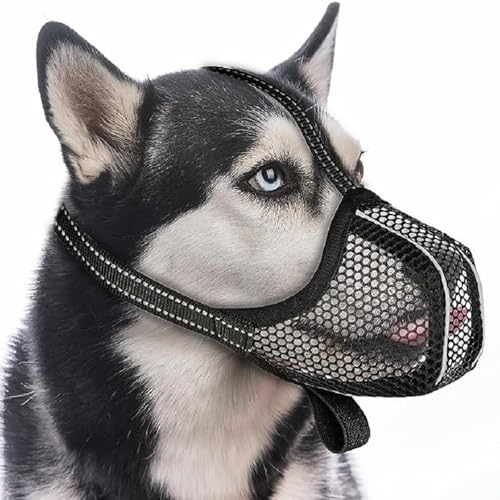 GIONAR Maulkorb Große Hunde, Prevent Fressen/Kauen/Beißen Hunde Maulkorb, Atmungsaktiv Reflektierende Einstellbare(Schwarz, M) von GIONAR