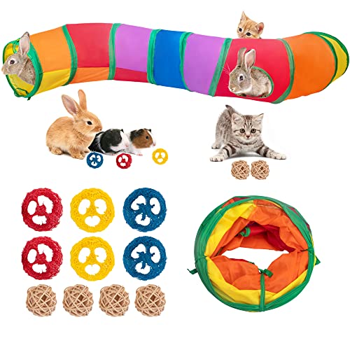 11 Pcs Kaninchen Spielzeug Tunnel, Haustier Spielzeug Kleintier Aktivität Tunnel Röhren für Kaninchen Hase Zwerg Meerschweinchen Kitty Welpen Crinkle zusammenklappbar von GIONAR