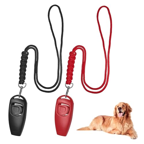 GIONAR Hundepfeife, 2 Stück, Ultraschallpfeife für Hunde, doppelter Modus 2-in-1 (Klick und Blase), ABS-Kunststoff und Blatt aus Edelstahl, Pfeife für Hunde mit Kordel (rot und schwarz) von GIONAR
