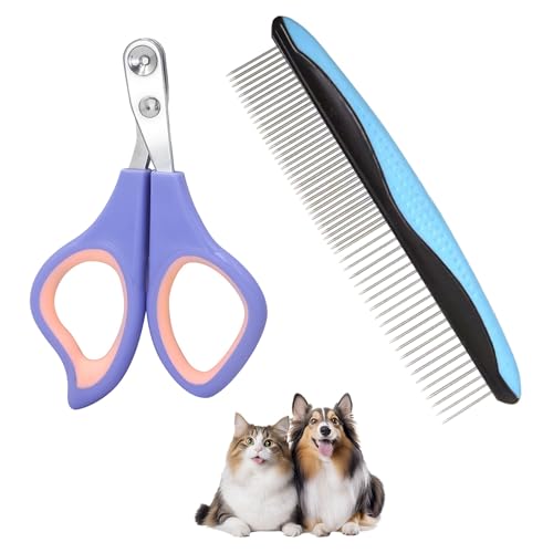 GIONAR Katzennagelknipser Set, 1 Kätzchen-Nagelknipser und 1 Katzenkamm, Katzenkrallenschere mit Sicherheitspositionierungsloch, Haustier-Nagelschneider für Kätzchen, Welpen, Kaninchen, Hamster, Vögel von GIONAR