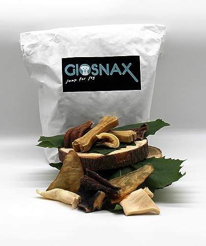 GIOSNAX - Petbox Extra Small, Hunde Snack Box, Belohnungen, Rinderpansenstücke 2-8cm - 100g, Rinderkopfhautstreifen - 100g, Kauknochen 12cm - 2 Stück, Rinderohren Natur 7-15g - 5 Stück von GIOSNAX