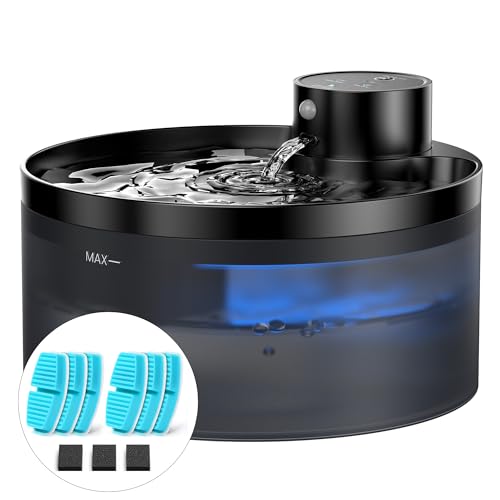 Katzenbrunnen Kabellos mit 6 Kohlefilters + 3 Schwämmes - 3.2 L Batteriebetrieb Trinkbrunnen für Katze - Katzenbrunnen für Katzen mit Bewegungsmelder - 4200mAh Akkukapazität - Leiser Betrieb von GIOTOHUN