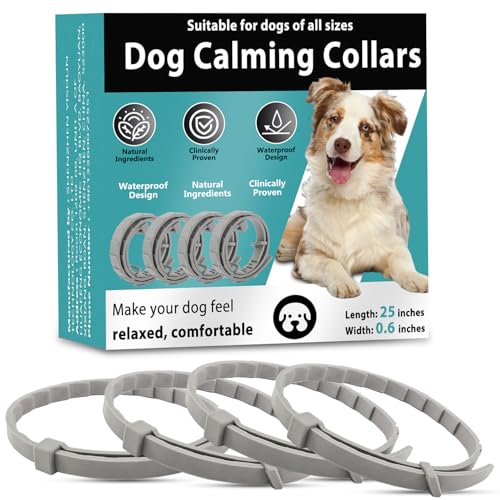 Beruhigende Halsbänder für Hunde, 4 Packungen, enthält langanhaltendes Pheromon, Trennung/Stress/Angstlinderung für Hunde, beruhigende Wirkung hält 60 Tage, 63,5 cm verstellbar, universell für kleine von GIOVARA