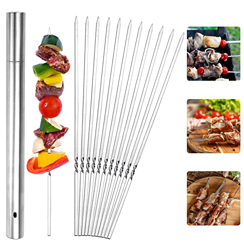 GIRAFEDA 24 Stück Schaschlikspieße Edelstahl Grillspieße Flache Schaschlikspieße Wiederverwendbare Metallspieße Lange BBQ Kebab mit Aufbewahrungsrohr für Fleischgarnelen Hühnchen Gemüse Kebab(35 cm) GIRAFEDA 24 Stück Schaschlikspieße Edelstahl Grillspieße Flache Schaschlikspieße Wiederverwendbare Metallspieße Lange BBQ Kebab mit Aufbewahrungsrohr für Fleischgarnelen Hühnchen Gemüse Kebab(35 cm) von GIRAFEDA
