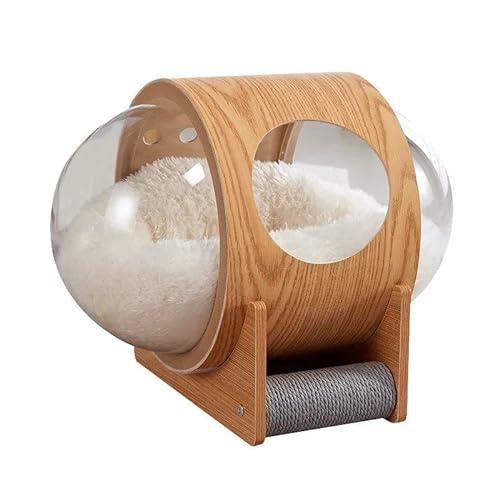 GIUK Monty’s Luxus-Katzenkapselbett aus Holz * Kratzbäume und ultraweiche Bettwäsche – Einzelbett – Braun von GIUK
