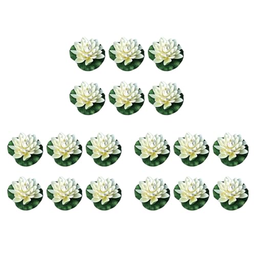 GIWFBQTR 18 Stücke KüNstliche Schwimm Schaum Lotus Blumen, mit Seerose Pad Ornamente, Elfenbein, Perfekt für Patio Teich Pool Aquarium Hausgarten Hochzeit Urlaub Dekoration von GIWFBQTR