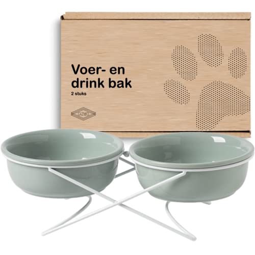 Gizmo Futternapf Katze Doppelt - Hellgrün - 2 Keramik Trink- & Futternäpfe mit Ständer - Trinknapf - 12.5CM - 300ML Gizmo Futternapf Katze Doppelt - Hellgrün - 2 Keramik Trink- & Futternäpfe mit Ständer - Trinknapf - 12.5CM - 300ML von GIZMO