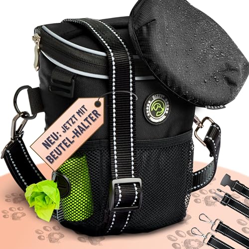 GIZZY® DAS ORIGINAL | Leckerlitasche für Hunde + REGENHAUBE | Leckerlibeutel für Hunde mit praktischer Einhand-Öffnung | Hunde Leckerlitasche für Training & Welpenerziehung | Gassi Tasche Hund [Schw.] von GIZZY