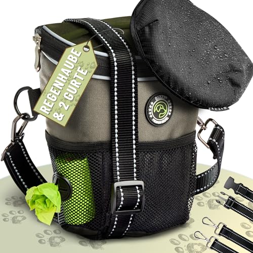 GIZZY® DAS ORIGINAL | Leckerlitasche für Hunde + REGENHAUBE | Leckerlibeutel für Hunde mit praktischer Einhand-Öffnung | Hunde Leckerlitasche für Training & Welpenerziehung | Gassi Tasche Hund [Beige] von GIZZY