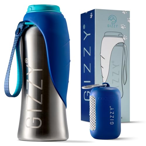 GIZZY® Trinkflasche Hunde für unterwegs - auslaufsicher & robust aus Edelstahl, in 2 Größen inkl. weichem Hundehandtuch | Trinkflasche Hund I Hundetrinkflasche für unterwegs für alle Hunde von GIZZY