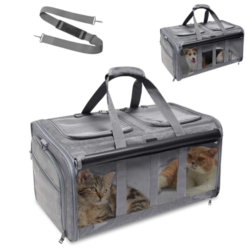 GJEASE Katzentragetasche für 2 Katzen, große Tragetasche mit zwei Fächern für 2 Haustiere, mehrere Katzentrage für bis zu 15,9 kg, super belüftetes Design, ideal für Reisen/Wandern/Camping von GJEASE