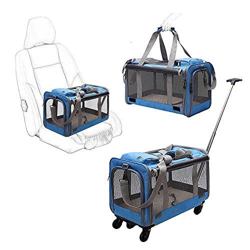 GJEASE Pet Rolling Carrier with Detachable Wheels Travel Rolling Carrier for Small & Medium Dogs/Cats up to 33 Pounds, Collapsible and Breathable von GJEASE