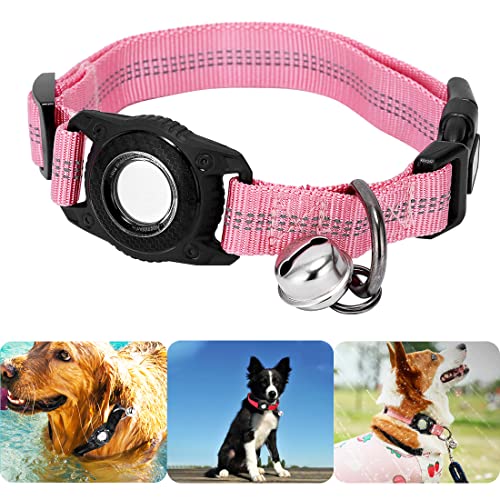 Hundeband mit AirTag Airtag-Hundehalsband für wasserdicht AirTag-Haustiere Anti-Drop AirTag-Hundeleine Haustierhalsband-Etui Anti-Verlust-Air-Tag-Etui-Halter und Hunde Schlaufenzubehör (Rosa-M) von GKKBUFF