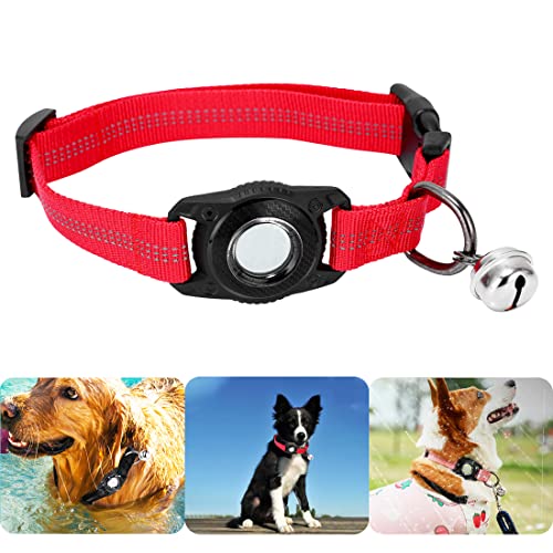 Hundeband mit AirTag Airtag-Hundehalsband für wasserdicht AirTag-Haustiere Anti-Drop AirTag-Hundeleine Haustierhalsband-Etui Anti-Verlust-Air-Tag-Etui-Halter und Hunde Schlaufenzubehör (Rot-M) von GKKBUFF