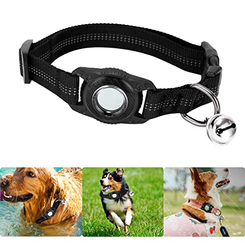 Hundeband mit AirTag Airtag-Hundehalsband für wasserdicht AirTag-Haustiere Anti-Drop AirTag-Hundeleine Haustierhalsband-Etui Anti-Verlust-Air-Tag-Etui-Halter und Hunde Schlaufenzubehör (Schwarz-M) von GKKBUFF