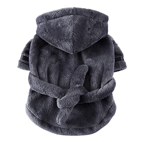 Einfarbiger Hunde-Bademantel, Haustier-Pyjama, Weicher Hunde-Pyjama, Haustier-Bad, Trockentuch, Kleidung Für Kleine Und Mittlere Hunde, Katzen, Haustier-Zubehör,Grau,L von GKRB