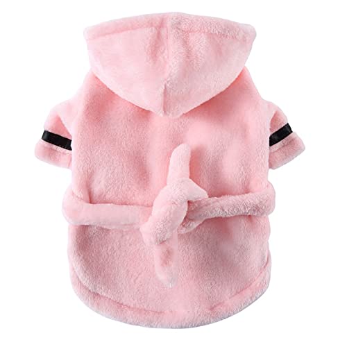 Einfarbiger Hunde-Bademantel, Haustier-Pyjama, Weicher Hunde-Pyjama, Haustier-Bad, Trockentuch, Kleidung Für Kleine Und Mittlere Hunde, Katzen, Haustier-Zubehör,Rosa,L von GKRB
