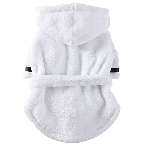 Einfarbiger Hunde-Bademantel, Haustier-Pyjama, Weicher Hunde-Pyjama, Haustier-Bad, Trockentuch, Kleidung Für Kleine Und Mittlere Hunde, Katzen, Haustier-Zubehör,Weiß,L von GKRB