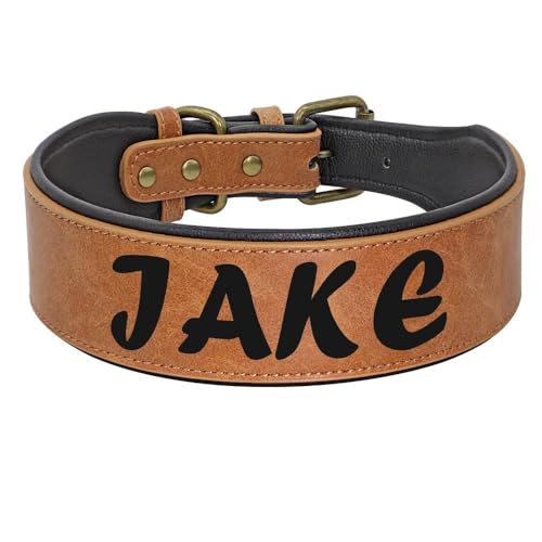 Hundehalsband aus Leder, personalisierbar, breit, gepolstert, Anti-Verlust, verstellbares Hundehalsband für Labrador, Französische Bulldogge, Deutscher Schäferhund, C, XL Hundehalsband aus Leder, personalisierbar, breit, gepolstert, Anti-Verlust, verstellbares Hundehalsband für Labrador, Französische Bulldogge, Deutscher Schäferhund, C, XL von GKRB