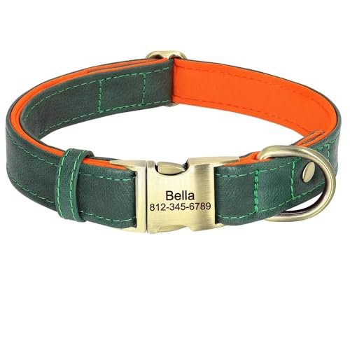 Hundehalsband aus Leder, personalisierbar, mit Metallschnalle, verstellbar, Anti-Verlust-Hundehalsband für Französische Bulldogge, Labrador, Deutscher Schäferhund, Grün, Größe S Hundehalsband aus Leder, personalisierbar, mit Metallschnalle, verstellbar, Anti-Verlust-Hundehalsband für Französische Bulldogge, Labrador, Deutscher Schäferhund, Grün, Größe S von GKRB
